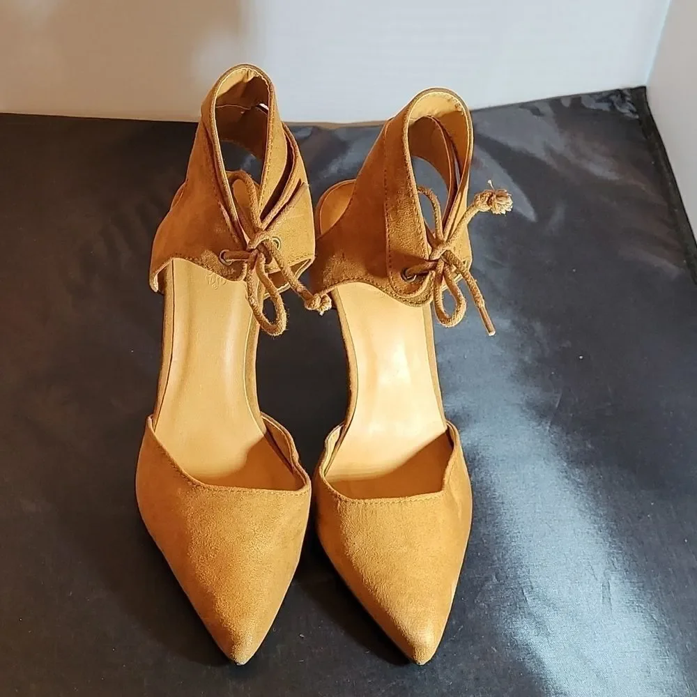 CHARLOTTE RUSSE WOMEN'S COLLECTION FAUX SUEDE D'ORSAY ANKLE STRAP TIE STILETTOS